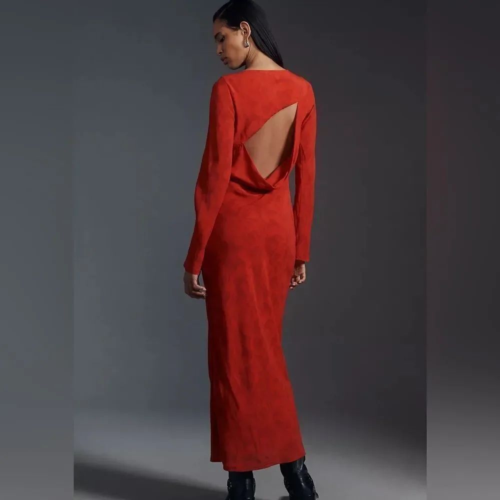 Anthropologie SOVERE Ember Long Sleeve Open Back Slim Maxi Dress NWT